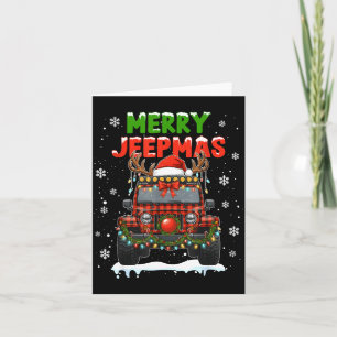 Fröhliche Jeep-Weihnachten hässliches Licht-Rentie Karte