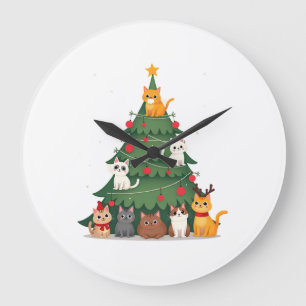 Fröhliche Katmas Lustiger Weihnachtsbaum, Katzen X Große Wanduhr
