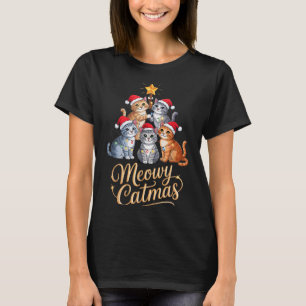 Fröhliche Katz Weihnachten Lustiger Weihnachtsbaum T-Shirt