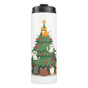Fröhliche Katz Weihnachten Lustiger Weihnachtsbaum Thermosbecher