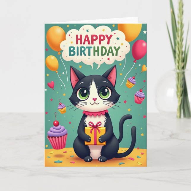Fröhliche Katzen-Illustrationskarte Karte (Vorderseite)
