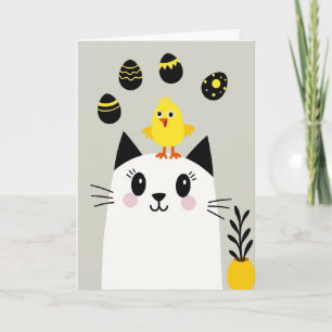 Fröhliche Katzen- und Vogel-Osterkarte Karte