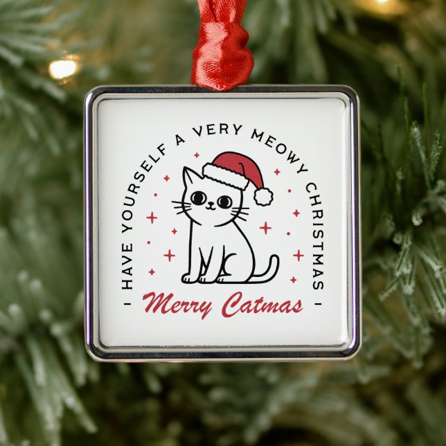 Fröhliche Katzen Weihnachts-Katze rot ästhetisch Ornament Aus Metall (Baum)