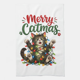 Fröhliche Katzenweihnachten Lustige Katzen Weihnac Geschirrtuch