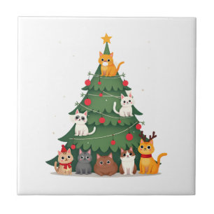 Fröhliche Katzenweihnachten Lustiger Weihnachtsbau Fliese