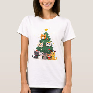 Fröhliche Katzenweihnachten Lustiger Weihnachtsbau T-Shirt