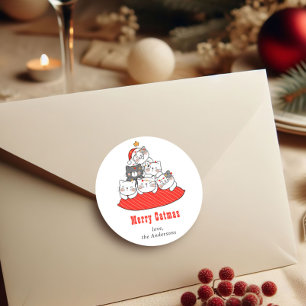 Fröhliche Katzenweihnachten Personalisierte Süße K Runder Aufkleber