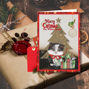 Fröhliche Katzenweihnachten Süße Kätzchen Weihnach Feiertagskarte