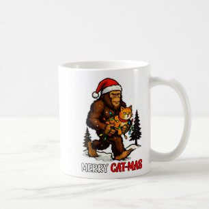 Fröhliche Katzmas Bigfoot und Lichter Weihnachtsma Kaffeetasse
