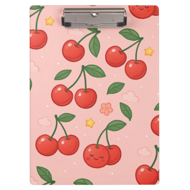 Fröhliche Kawaii Cherry Muster Illustration Klemmbrett (Vorderseite)