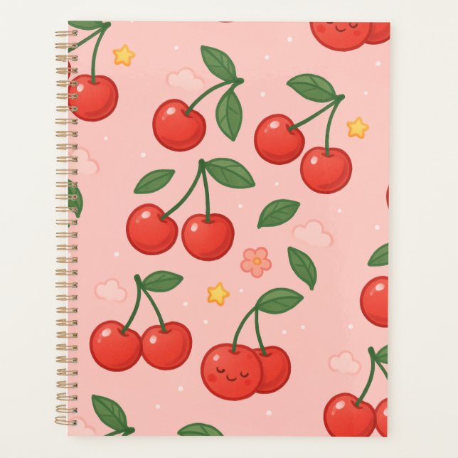 Fröhliche Kawaii Cherry Muster Illustration Planer (Vorderseite)