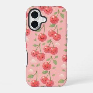 Fröhliche Kawaii-Kirschmuster-Illustration iPhone 16 Hülle