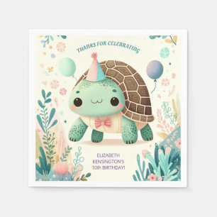 Fröhliche Kinder Niedlich Tortoise Geburtstagspart Serviette