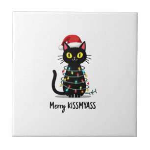 Fröhliche Kissmyass Lustige Katze Weihnachtslichte Fliese