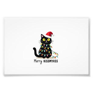 Fröhliche Kissmyass Lustige Katze Weihnachtslichte Fotodruck