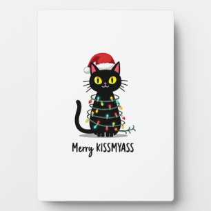Fröhliche Kissmyass Lustige Katze Weihnachtslichte Fotoplatte