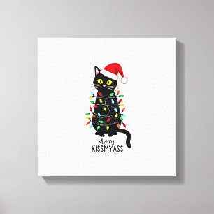 Fröhliche Kissmyass Lustige Katze Weihnachtslichte Leinwanddruck