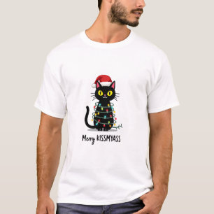 Fröhliche Kissmyass Lustige Katze Weihnachtslichte T-Shirt