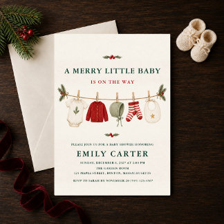 Fröhliche kleine Babyparty-Weihnachtswäscheleine Einladung