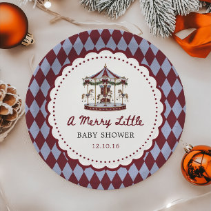 Fröhliche kleine Karussell-Weihnachts-Babyparty Pappteller