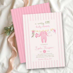 Fröhliche kleine rosa grün gestreifte Babyparty fü Einladung
