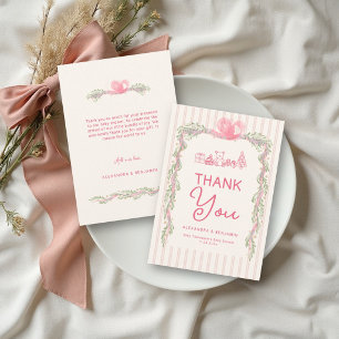 Fröhliche kleine rosa grüne Grünzeug Mädchen Baby Dankeskarte