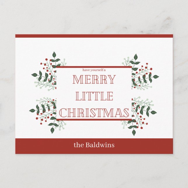 fröhliche kleine Weihnachten rot und grün Postkarte (Vorderseite)