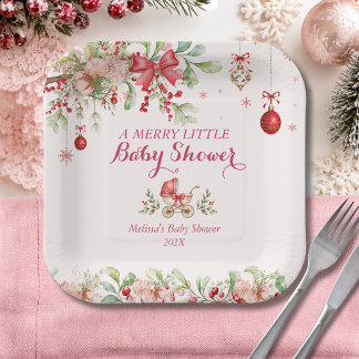 Fröhliche kleine Weihnachten-Rote-Schleife-Baby-Pa Pappteller