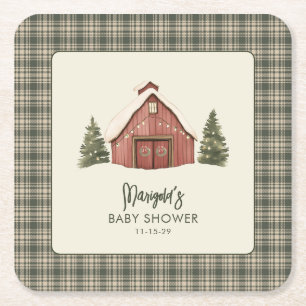 Fröhliche kleine Weihnachten Rustikale Babyparty Rechteckiger Pappuntersetzer
