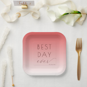 Fröhliche Korallenrosa Minimalistische Hochzeitste Pappteller