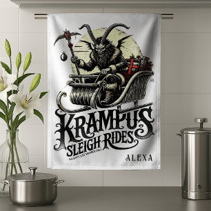 Fröhliche Krampus-Weihnachten Krampus-Schlittenfah Geschirrtuch