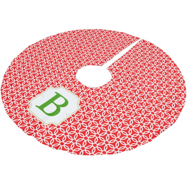 Fröhliche Kreis-mit Monogramm Baum-Rock - Rot u. Polyester Weihnachtsbaumdecke (Schrägansicht)