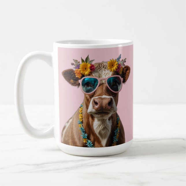 Fröhliche Kuh mit Sonnenbrille Kaffeetasse (Links)