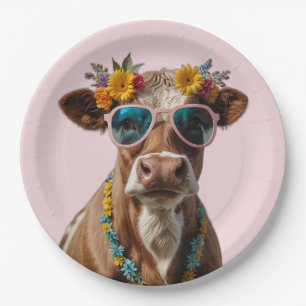 Fröhliche Kuh mit Sonnenbrille Pappteller