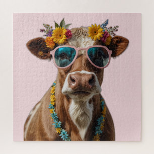 Fröhliche Kuh mit Sonnenbrille Puzzle