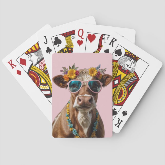 Fröhliche Kuh mit Sonnenbrille Spielkarten (Rückseite)