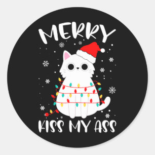 Fröhliche Küsse an mein Weihnachtsthema Katzenlieb Runder Aufkleber