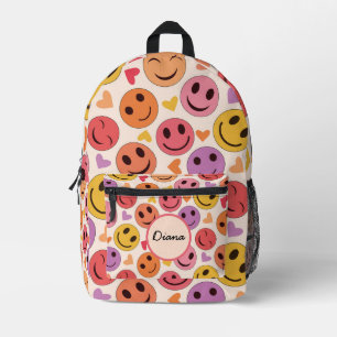 Fröhliche lächelnde Gesichter mit Herzen Name Bedruckter Rucksack
