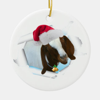 Fröhliche Land-Weihnachtsziege mit Keramikornament
