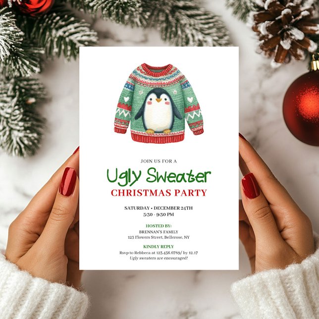 Fröhliche Lustige Hässliche Pullover Weihnachts-Ei Einladung (Joyful Funny Ugly Sweater Xmas Invitation)