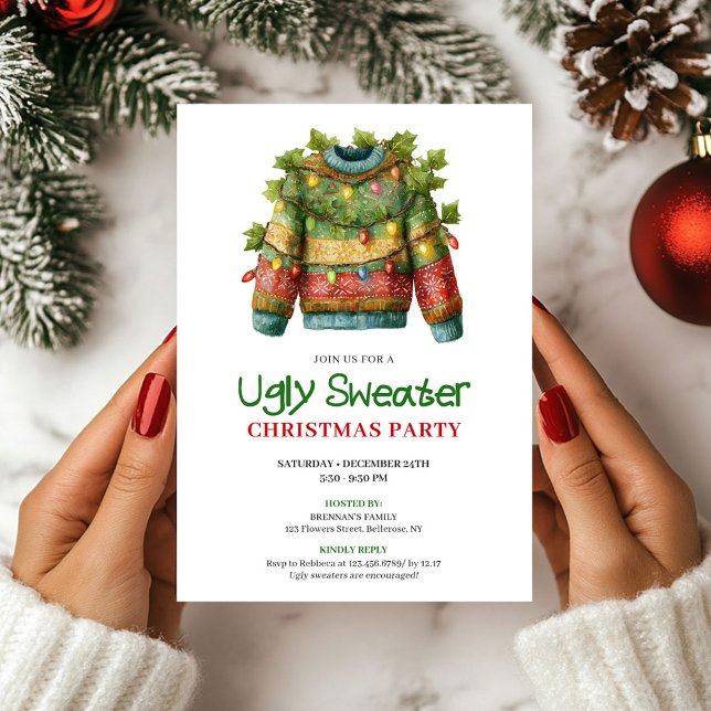Fröhliche Lustige Hässliche Weihnachtspullover-Wei Einladung (Joyful Funny Ugly Sweater Christmas Invite)