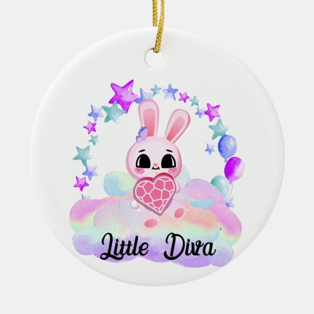 Fröhliche Magie, süß im Regenbogen Keramik Ornament (Vorne)