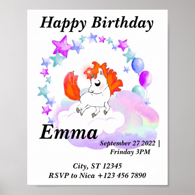 Fröhliche magische Farbe Einhorn im Regenbogen Poster (Vorne)