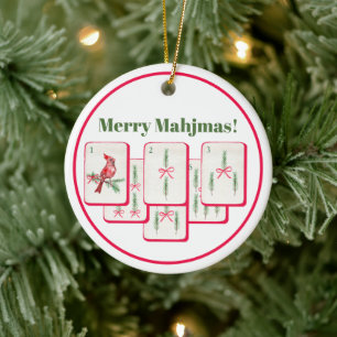 Fröhliche Mahjmas Mahjong Weihnachts-Bam-Kacheln Keramik Ornament