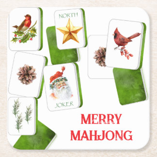Fröhliche Mahjong Weihnachts Kacheln Rechteckiger Pappuntersetzer
