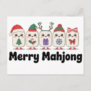 Fröhliche Mahjong Weihnachtsziegel Santa Hut Gewei Feiertagspostkarte