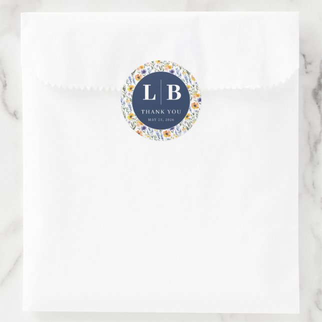 Fröhliche Marine Blumen Dankbarkeit Runder Aufkleber (Tasche)