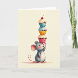Fröhliche Maus-Cupcake-Geburtstagskarte Karte