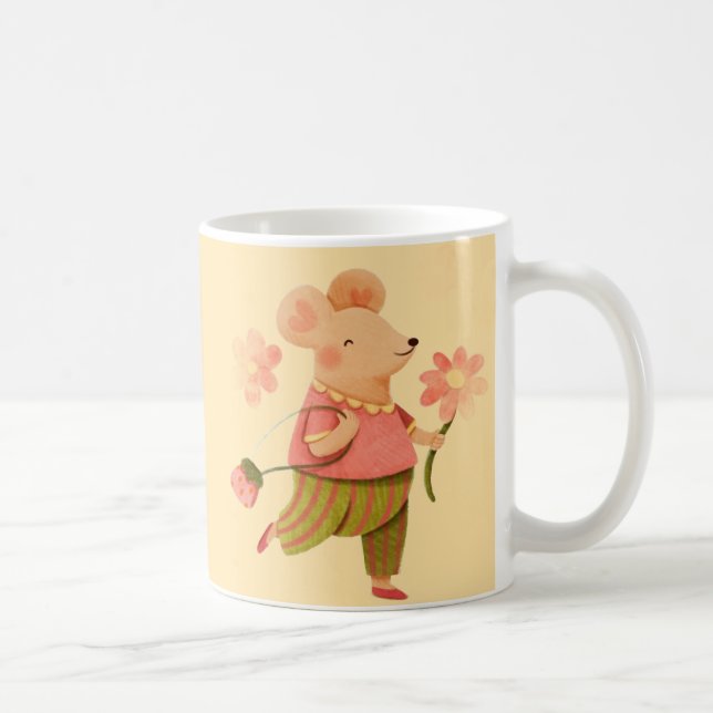Fröhliche Maus in Blüte – Whimsical-Kaffeetasse Kaffeetasse (Rechts)