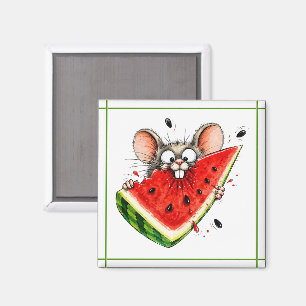 Fröhliche Maus isst Wassermelone Magnet